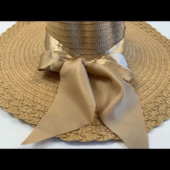 Floppy Straw Sun Hat 5” w/ Silk Bow - Tan - Picture 3 of 8